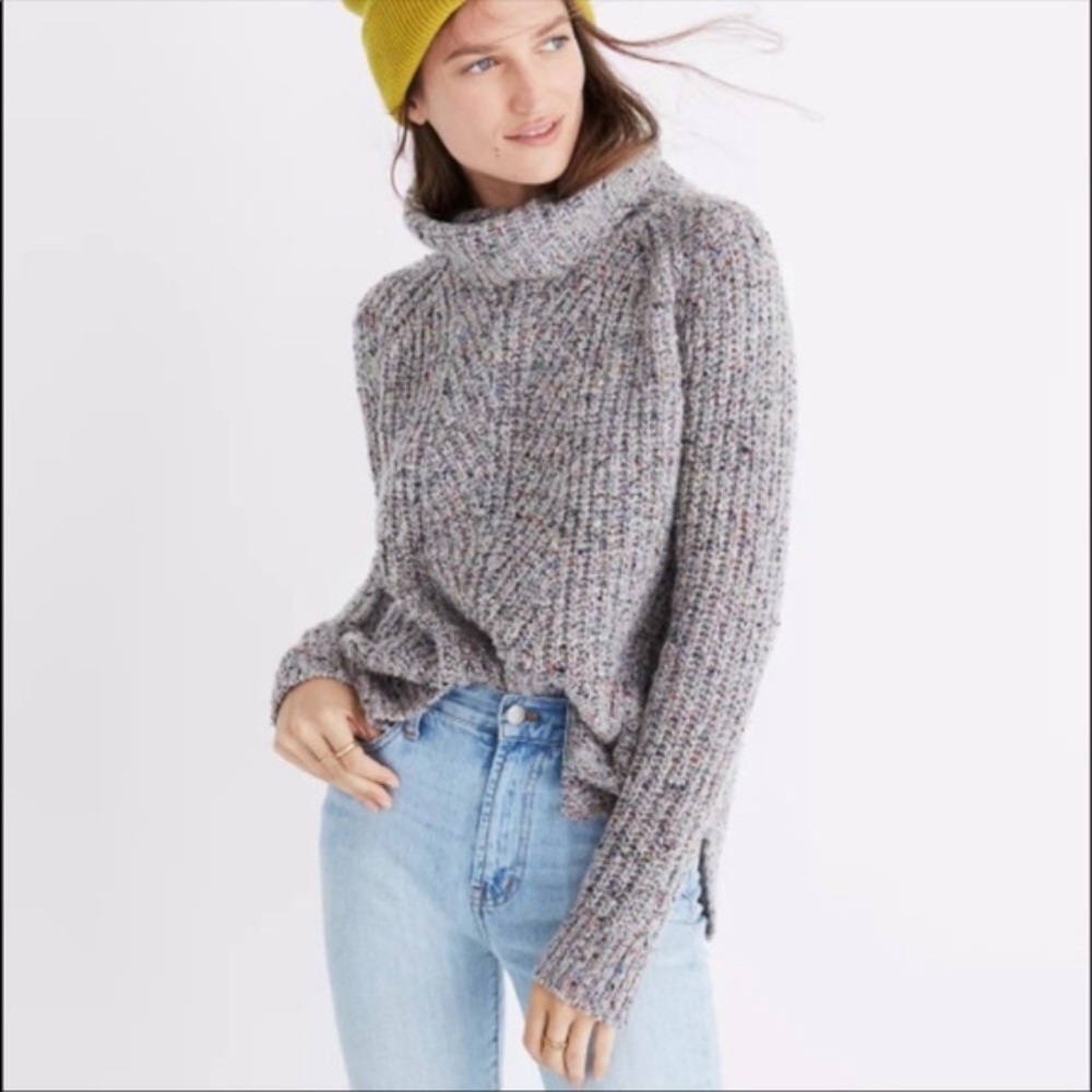 MADEWELL SWEATER Mercer Cowl Turtleneck Ribbed Chunky Dusty Lavender Mauve SzM​